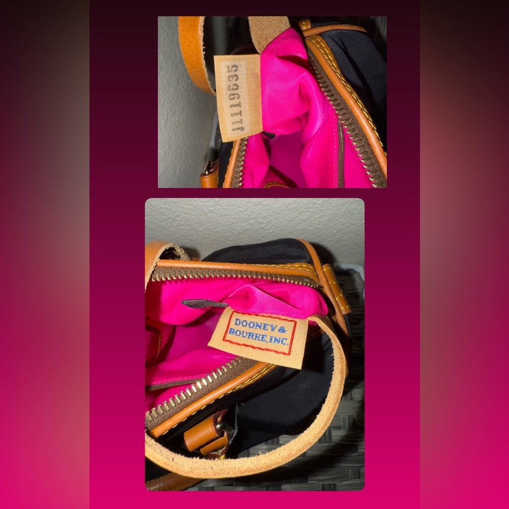 Dooney & Bourke Black Satchel with Tan Trim and Bright Pink Interior - Picture 3 of 14
